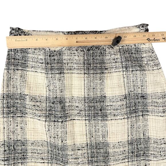 The Fold London Black Beige Tweed Plaid Midi Fringe Pencil Skirt Sz 8 US / 12 UK - Picture 5 of 9
